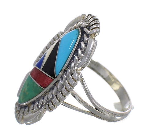 Genuine Sterling Silver Southwestern Multicolor Inlay Ring Size 8-1/2 QX77767